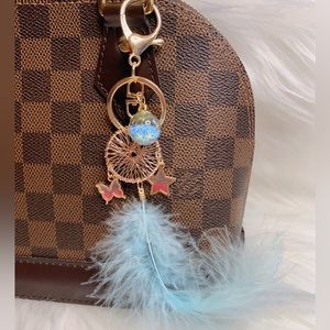 Dreamcatcher bag charm Keychain gold blue feather new handmade